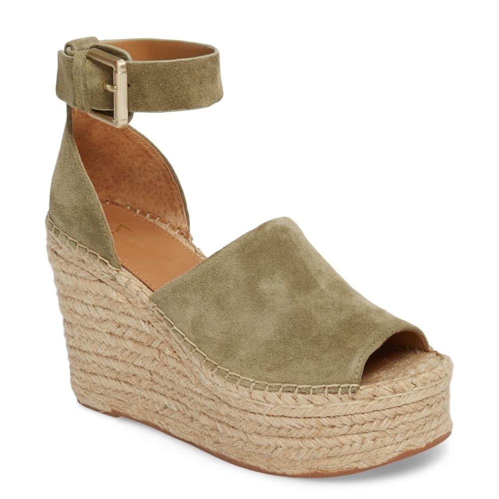 Marc Fisher Adalyn Espadrille Wedges Light Green Suede